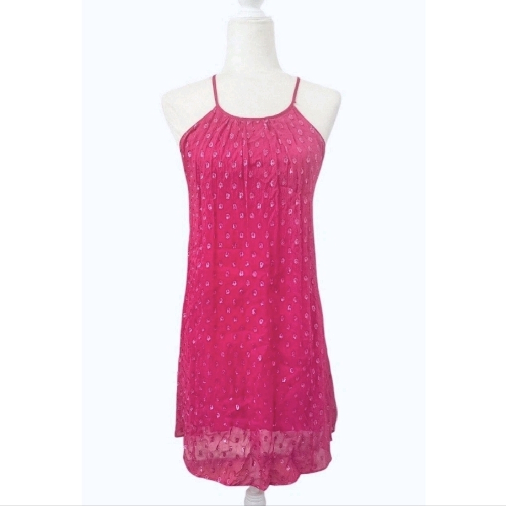 Ella Moss Bright Pink Metallic Shift Dress M - Picture 2 of 15